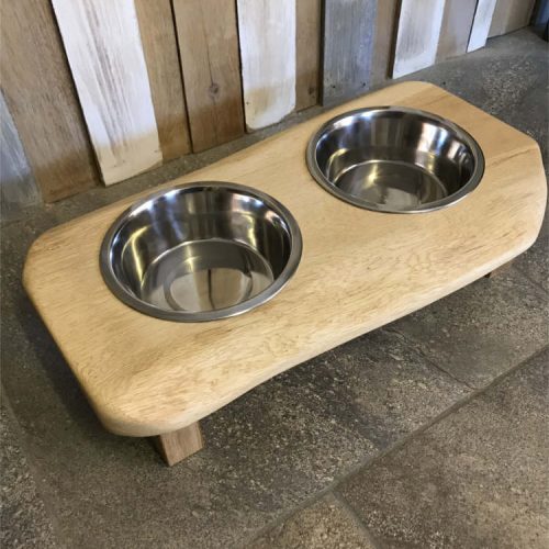 Solid oak raised Dog bowl with waney ‘natural’ edge | Solid Oak Designs